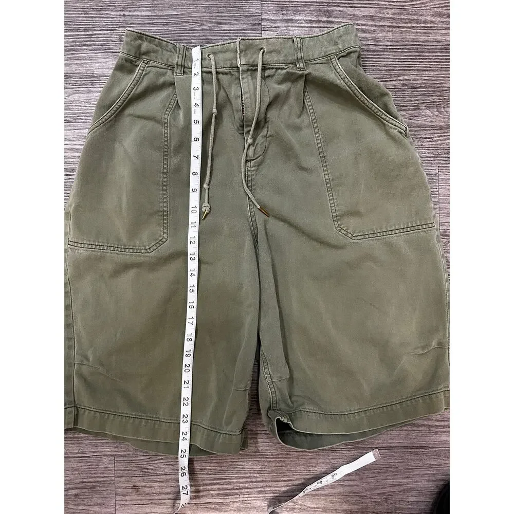 By Anthropologie Womens S Green Utility Shorts Elastic Waist Drawstring Pockets